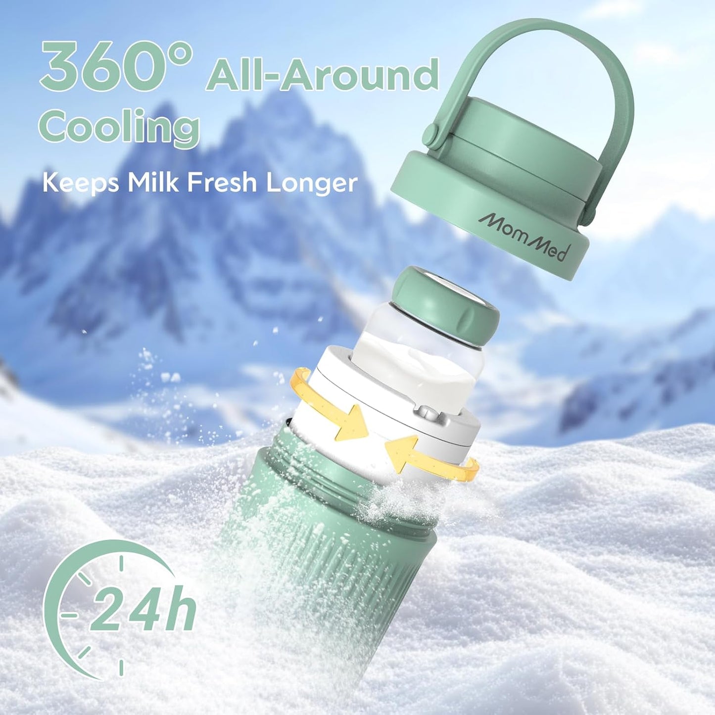 MOMMED Breast Milk Cooler 22oz for Travel & Work– 24H 360° Long-Lasting Cooling, Dual Storage Bottles Double as Baby Bottles, Compatible with Standard Nipples & Manual Breast Pumps, BPA-Free, TSA