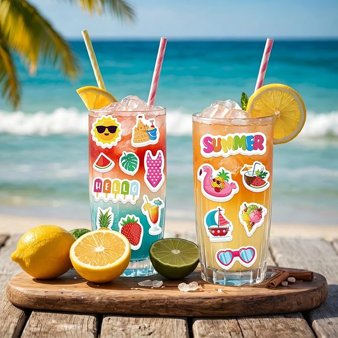 300Pcs Summer Foam Stickers, Colorful Self-Adhesive Summer Pool Beach Stickers