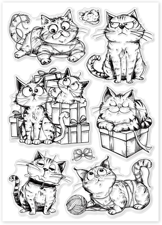 GLOBLELAND Cartoon Gift Cat Clear Stamps Yarn Cat Clear Stamps Pet Cat Silicone