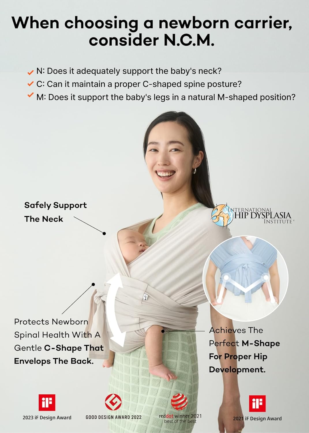 Konny Baby Carrier FLEX SoftBreeze with Head Support - Adjustable, Easy to Wear Baby Wrap Sling, Perfect for Newborn Babies Essentials up to 44 lbs (M-4XL) - Melange Grey