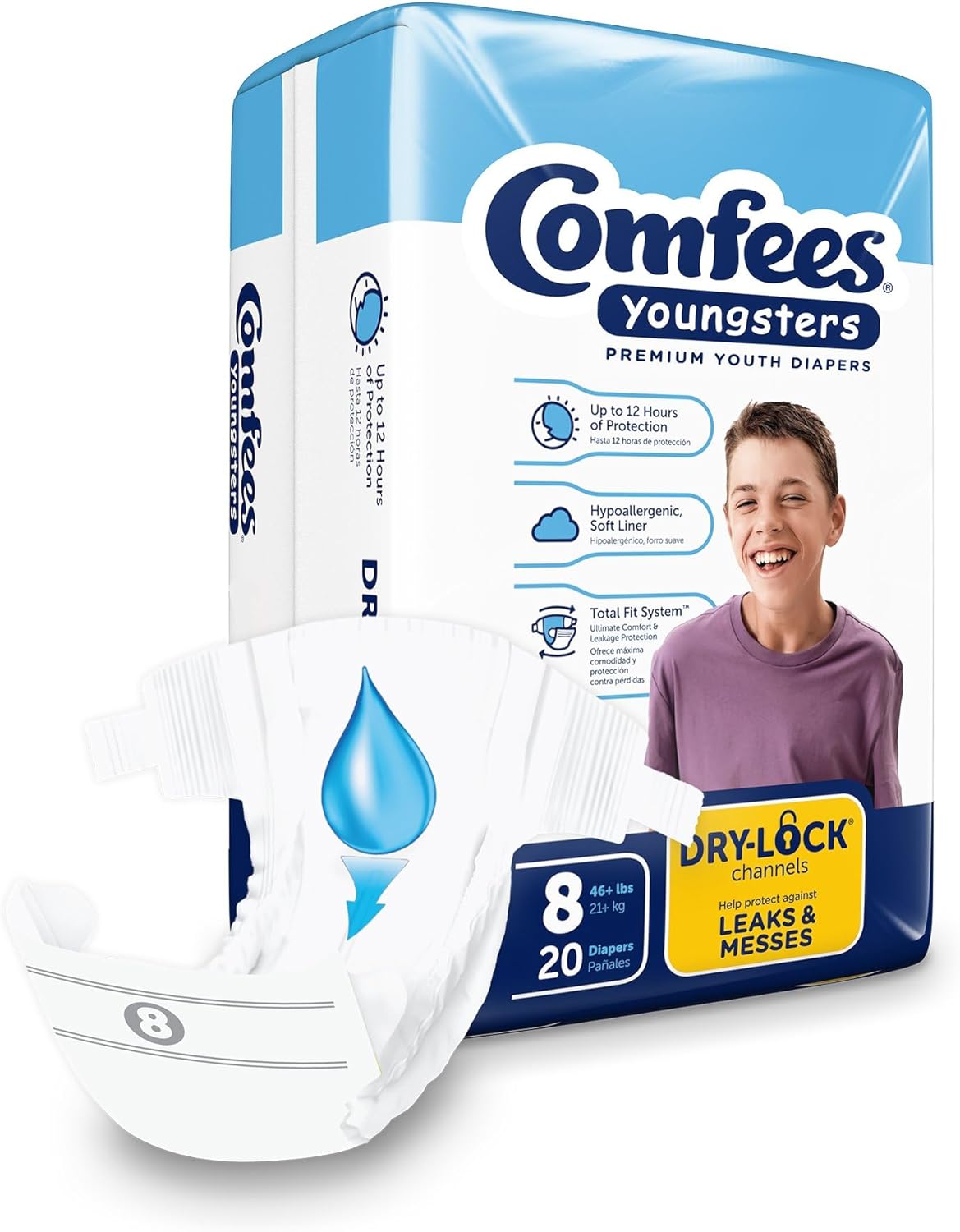 Comfees Youngsters Youth Incontinence Brief 8 Heavy Absorbency Contoured, CMF-8, 20 Ct
