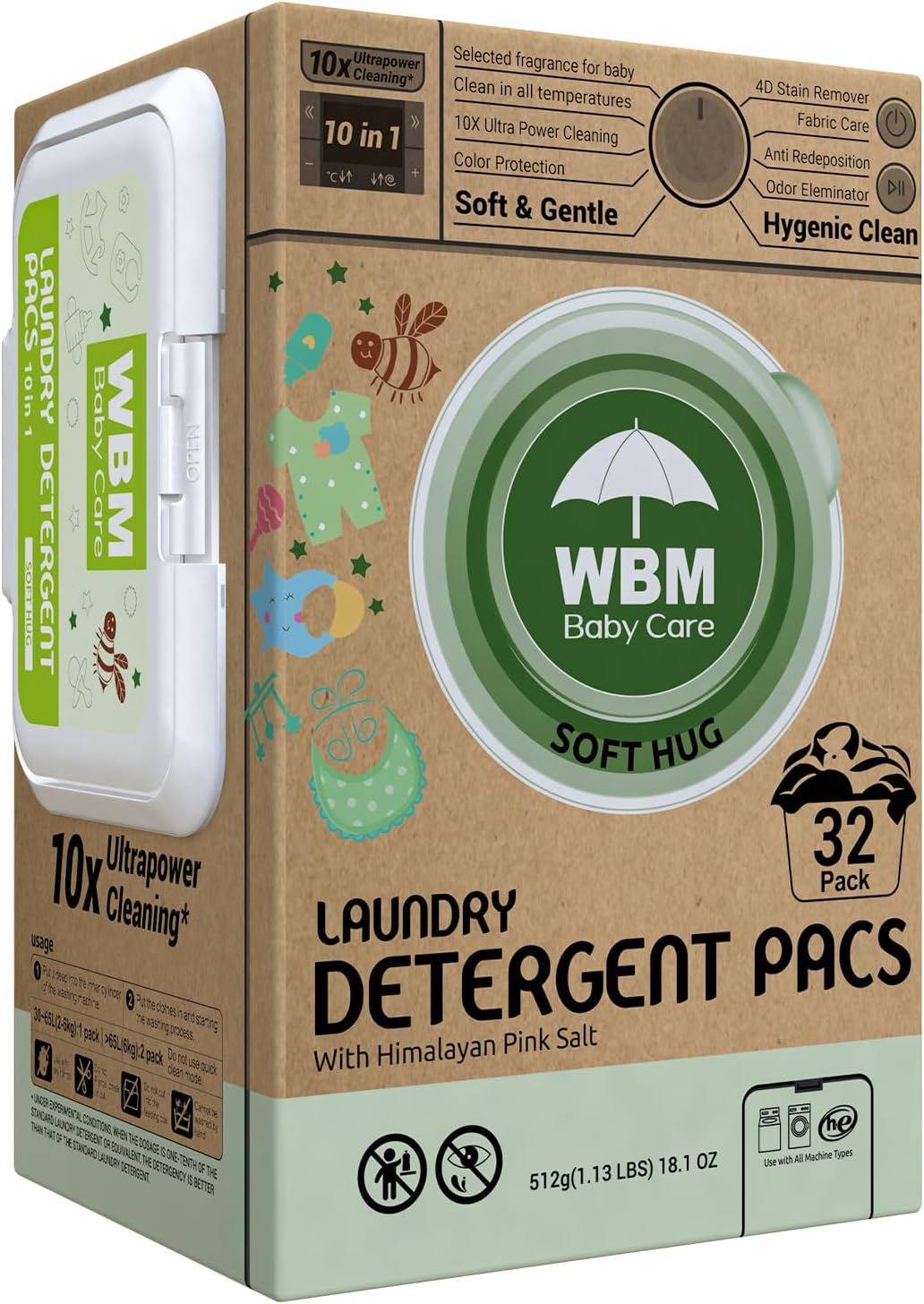 WBM Baby Care Laundry Detergent Pods, 32 Count | Laundry Pods Specially Designed For Clothes | Soft Hug Fragrance With 10x Ultra Power Cleaning