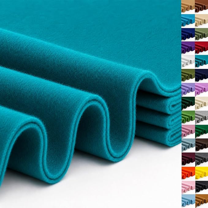 Peacock Blue Large Felt Fabric 36" x 36", 1.4 mm Soft Felt Sheet, Nonwoven