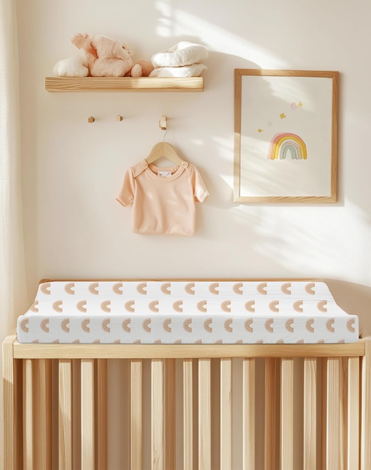 Changing Pad Cover for Baby Girls Boys, Muslin Changing Table Pad Covers with Boho Style, Neutral Color Soft and Breathable (Rainbow)