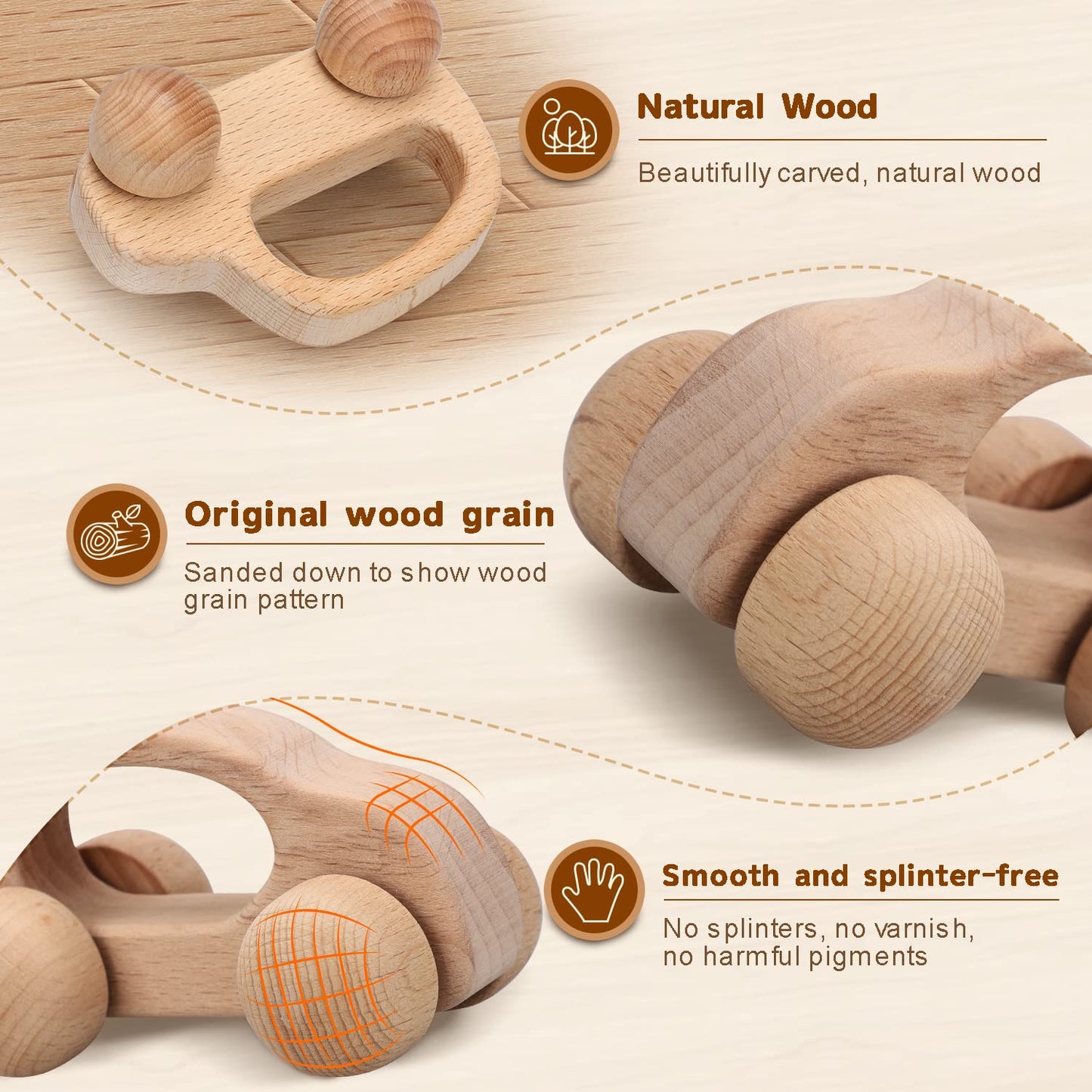 TOY Life Wooden Toys Cars, Montessori Baby Toys 6-12 Months, Wooden Baby Toys Rattle Cars for Toddlers 1-3, Baby Boy Girl Nursery Decor, Montessori Toys for 1 Year Old Boy Christmas Birthday Gift