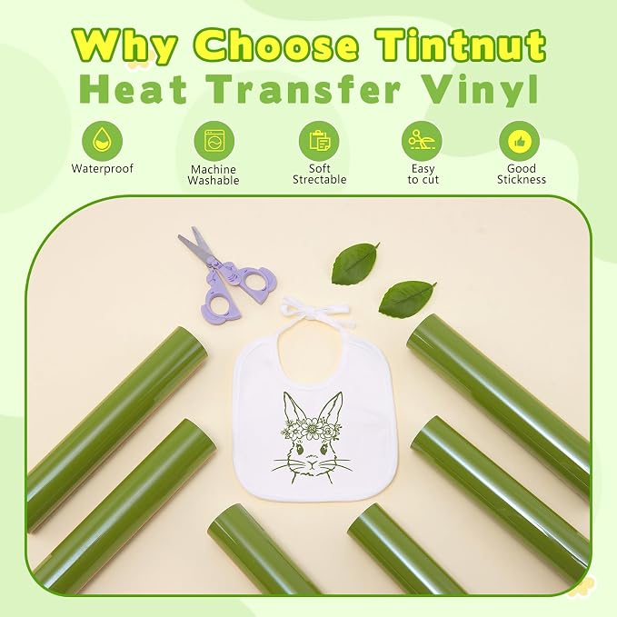 Tintnut Cactus Green Heat Transfer Vinyl, easy cut & weed, stretch washable