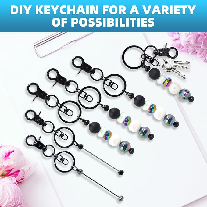 40 Pcs Beadable Keychains Bulk Kit – DIY Keychain Making Supplies