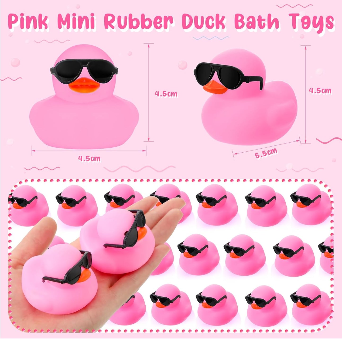 Sosation 36 Packs Mini Rubber Ducks with Sunglasses Sets 2.2 Inch Bath Squeaky Rubber Duckies Cute Float Bathtub Toys for Christmas Birthday Party Favors Class Prizes Car Decor(Pink)