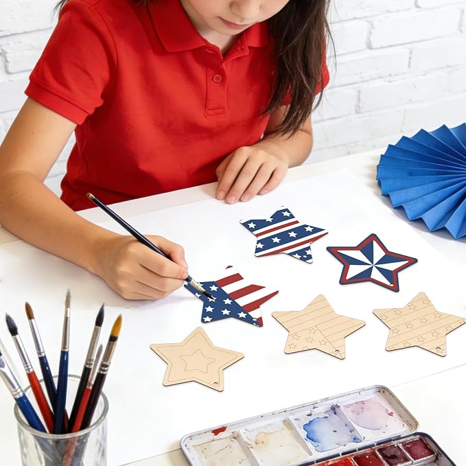COCHIE 4th of July Stars Wood Crafts to Paint Set of 24, Memorial Day