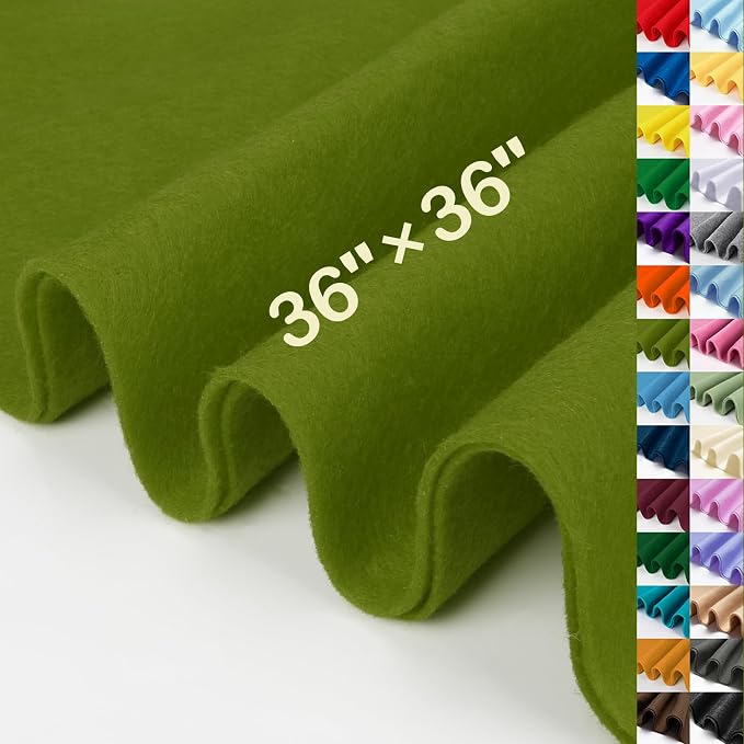 XSEINO Campsite Green Large Felt Fabric 36" X 36 ", 1.4 mm Thick Soft Felt