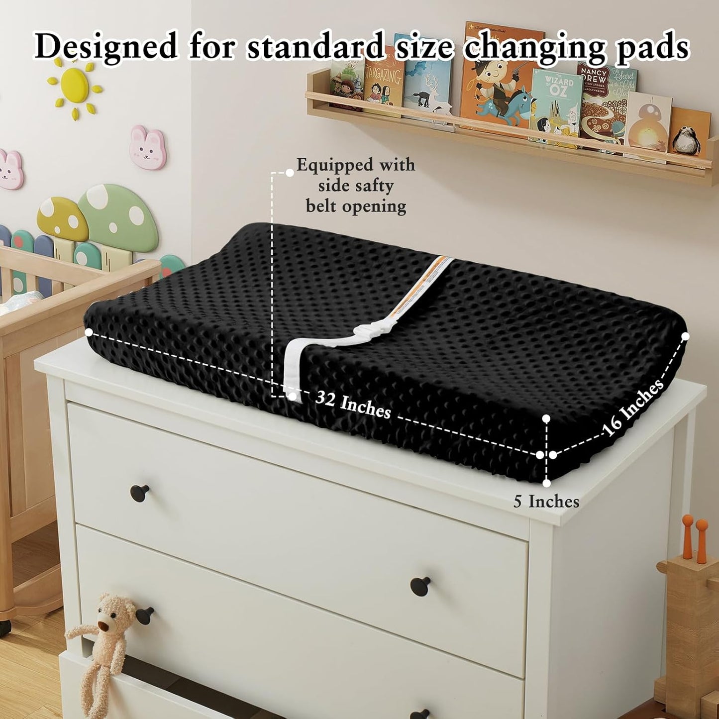 Homiest 2 Pack Changing Pad Cover, White + Black Changing Table Sheets, Ultra Soft Fleece Minky Dot Fabric, Breathable Comfortable Diaper Pad Cover for Girls and Boys, Machine Washable