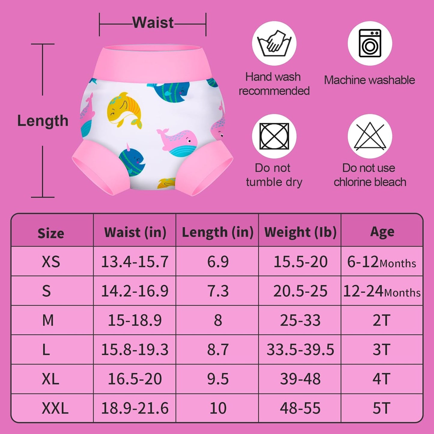BIG ELEPHANT Baby Swim Diapers 3/6 Pack – Reusable Waterproof Diapers, Soft Breathable Swimwear for Boys and Girls