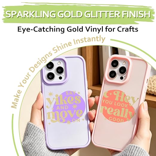 TECKWRAP Gold Glitter Permanent Vinyl 12" x 5ft Roll, Shimmer Gold Adhesive