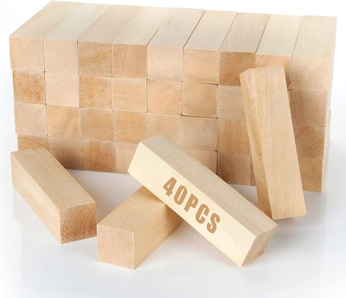 CYEAH 40 Pcs Basswood Carving Blocks, 4” x 1” x 1” Wood Blocks