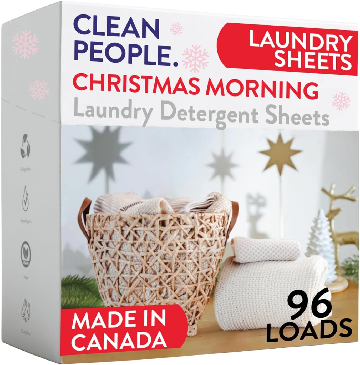 The Clean People Laundry Detergent Sheets - Laundry Soap - Ultra Concentrated, Recyclable Packaging, Stain Fighting - Christmas Morning (96 Count)