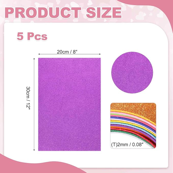 MECCANIXITY 5 Sheets Purple Shiny Foam Sheets, 8 Inch x 12 Inch Sparkle EVA