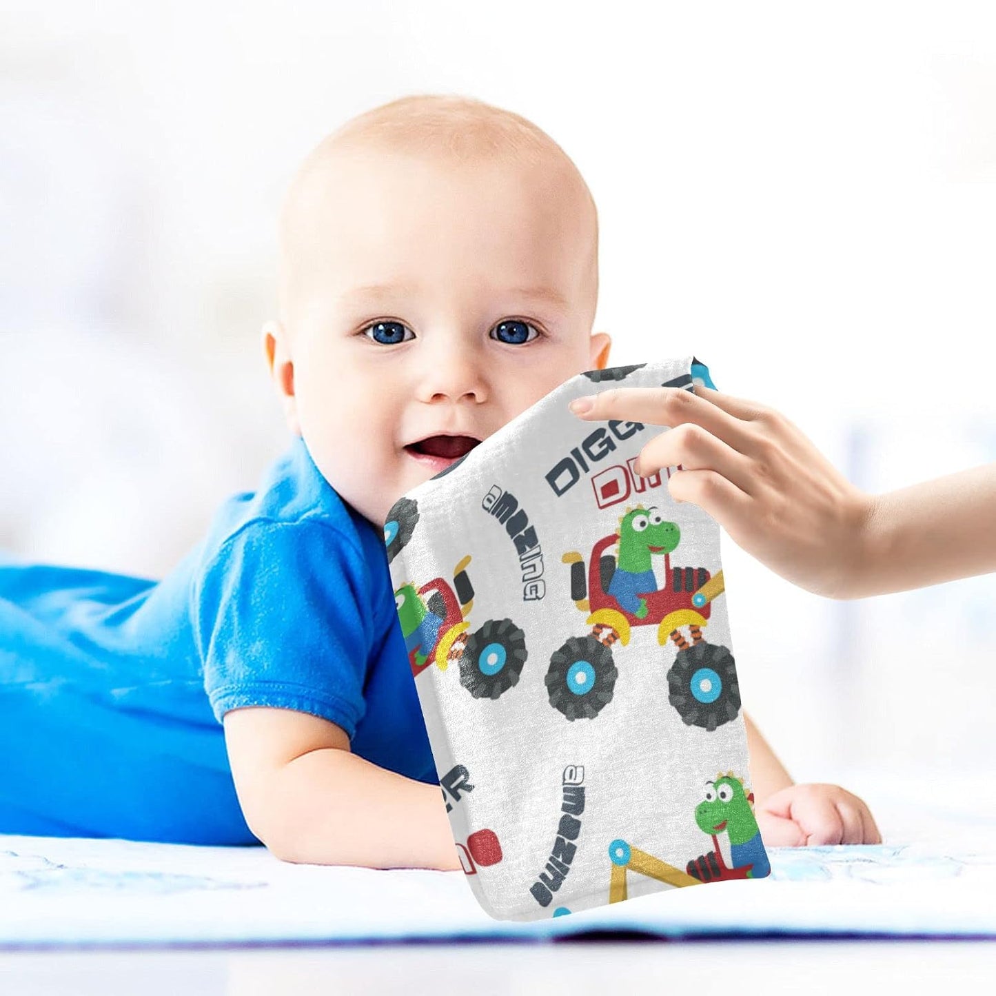 Dinosaurs Monster Truck Baby Muslin Washcloths Cartoon Burp Cloths Soft Absorbent Baby Wash Cloth Fingertip Face Towels for Newborn Boys Girls 12 x 12 in, 5 Pack