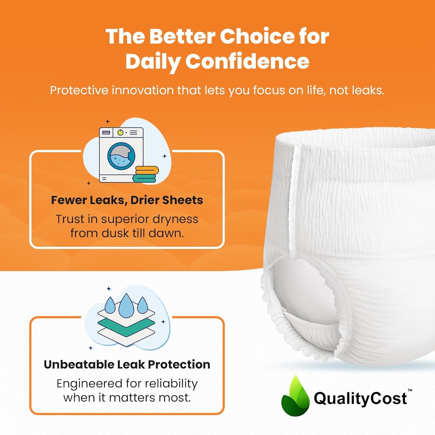 QualityCost Adult Incontinence Underwear Pull-Up, 10Pack, Heavy Duty Briefs for Men and Women, Maximum Absorbency, Leak Proof, Disposable Pull-Ups for Overnight Protection, Size 3XL (64-85 inch Waist)