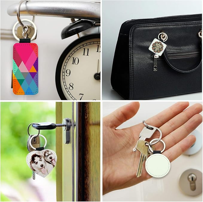 12 Pcs Sublimation Blank Keychains, PU Leather White Keychains Ornament Pendants