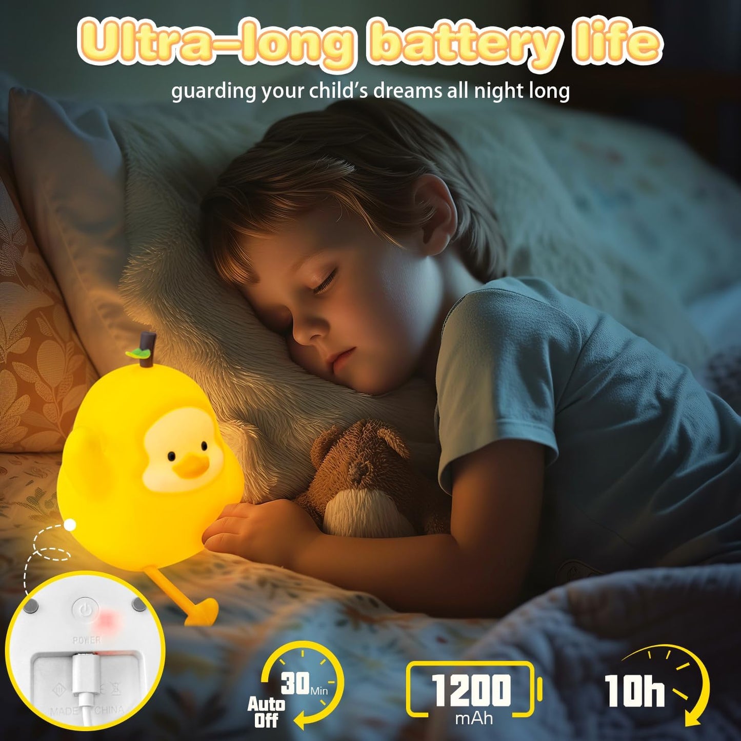 Night Light for Kids, Rechargeable Dimmable Silicone LED Nightlight with 7 Colors, Baby Nursery Night Lamp, Touch Squishy Lamp, Cute Gifts for Girls, Boys, Toddler Room Decor, Yellow Duck