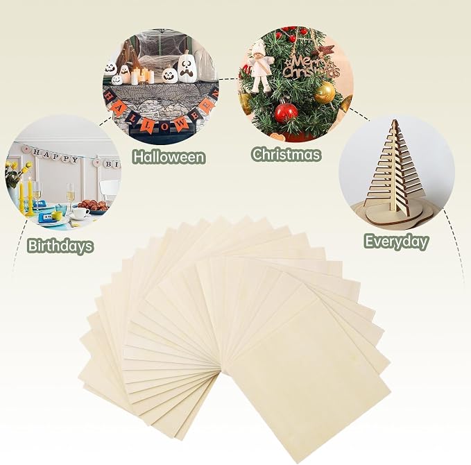 2 Pack Plywood Sheets, 17.1" x 17.1"x 0.15" Basswood Sheets | 4mm Basswood
