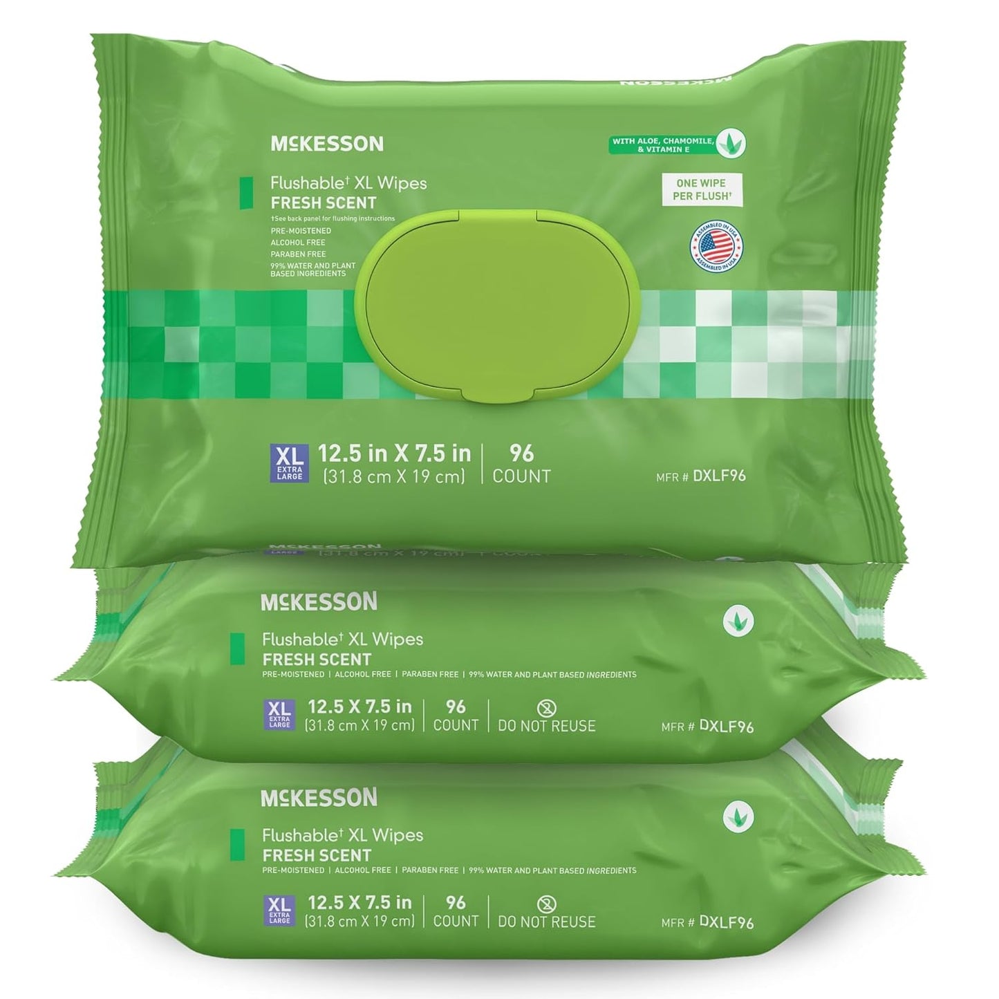McKesson Flushable* Adult Wet Wipes XL – 288 Wipes (3 Pack of 96) – Aloe & Vitamin E, Plant-Based Cleansing Wipes, Scented, Extra Large