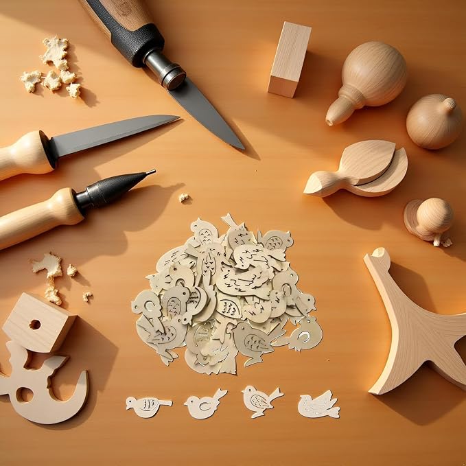 50Pcs Holiday Crafting Supplies and DIY Handmade Ornaments, Natural Unfinished