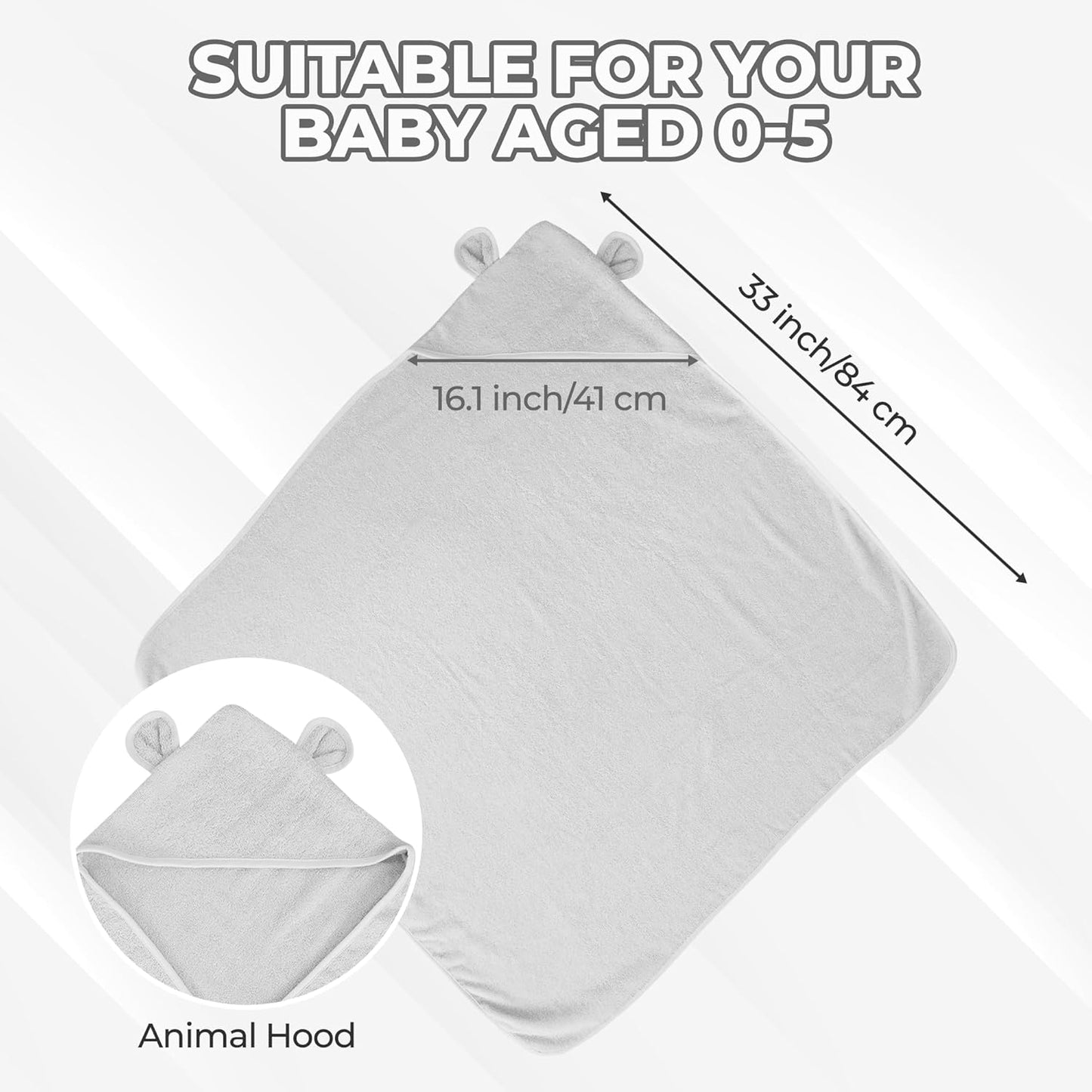 Organic Cotton Toddler Towel Poncho - Ultra-Soft for Boys & Girls 0-5T, Bath Towel with Bear Ears, Absorbent & Premium (White)