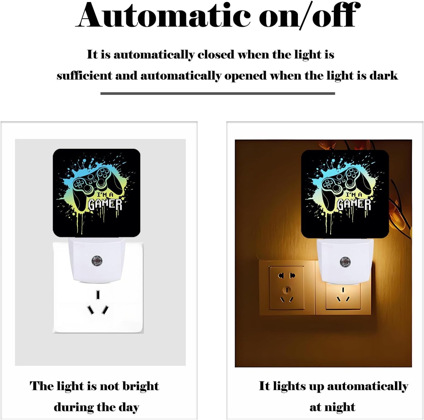 I'm A Gamer Night Light,Plug Into Wall with Dusk to Dawn Light Sensors, Warm Nightlights for Bedroom, Bathroom, Hallway, Kitchen, Gifts Ideal for Boys Girls Women Men
