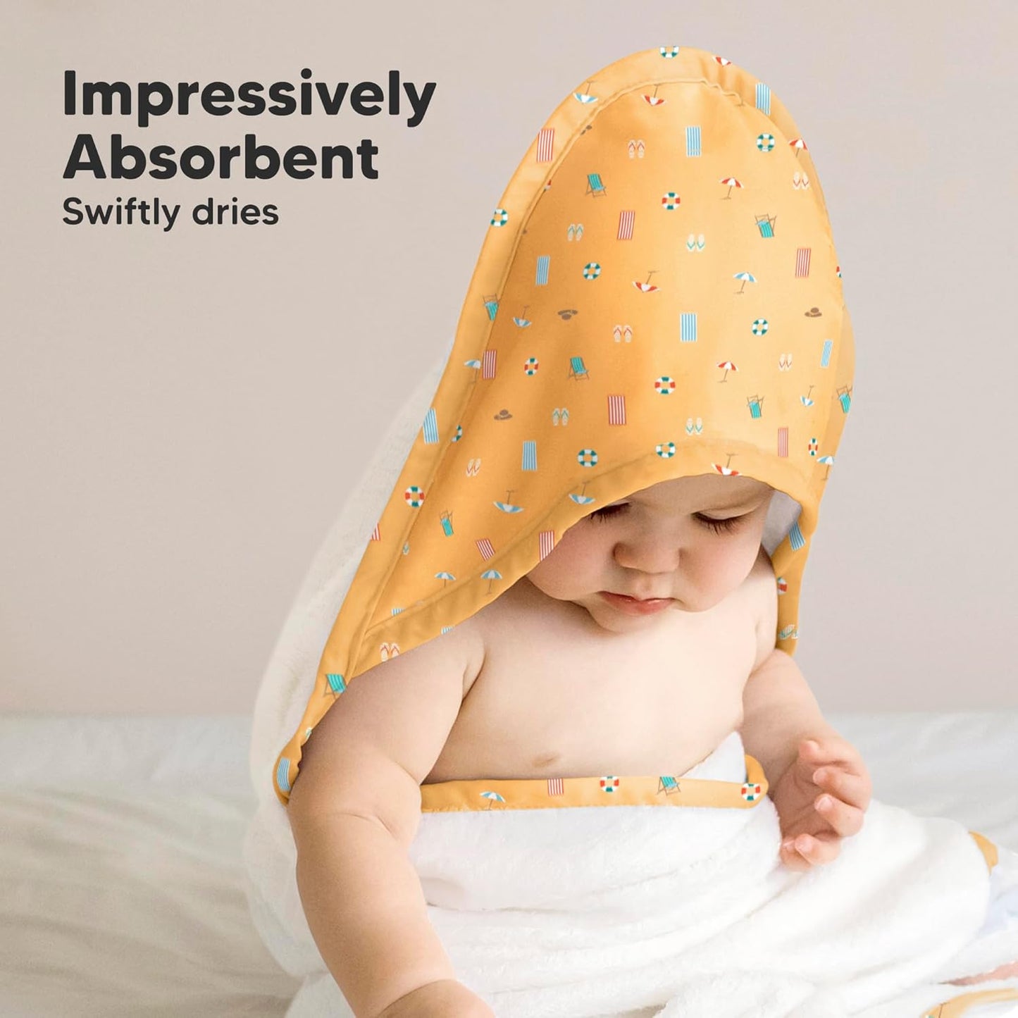KeaBabies Hooded Baby Towel for Newborn - Viscose Derived from Bamboo Large Baby Bath Towels with Hood for Boys, Girls, Toddler, Extra Absorbent & Soft Newborn Bath Essentials (Beach Day, Regular)
