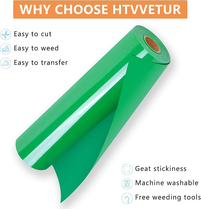 HTVVETUR Apple Green HTV Iron on Vinyl 12Inch by 35ft Heat Transfer Vinyl