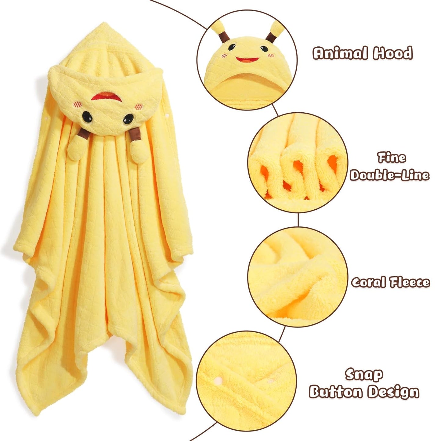 Hooded Towels for Kids,Toddler Bath Towel with Hood Age 0-5,2 Pcs Baby Bath Towels,Hooded Towels for Toddlers with 1-3 Large Size 50 * 32 Inch, Bath Towel for Kids,White&Yellow