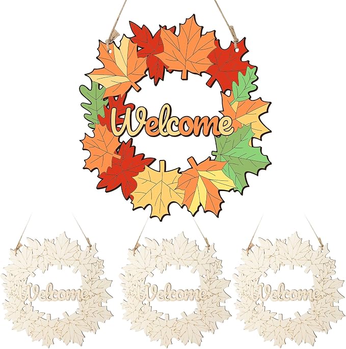 Unfinished Fall Wreaths Wood Crafts to Paint Set of 3, Unfinished Wood Cutouts