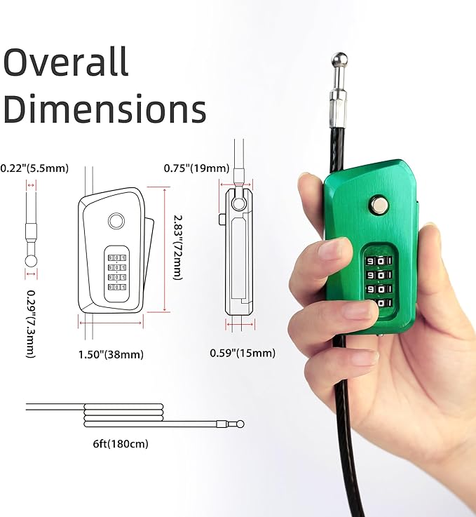 6ft Python Cable Lock for Bike, Bicycle, Trail Camera, 4 Digit Combination Lock, Heavy Duty Anti Theft Candado, Adjustable Locking Cable for Trail Cam, Kayak, eBike, Outdoor Equipment