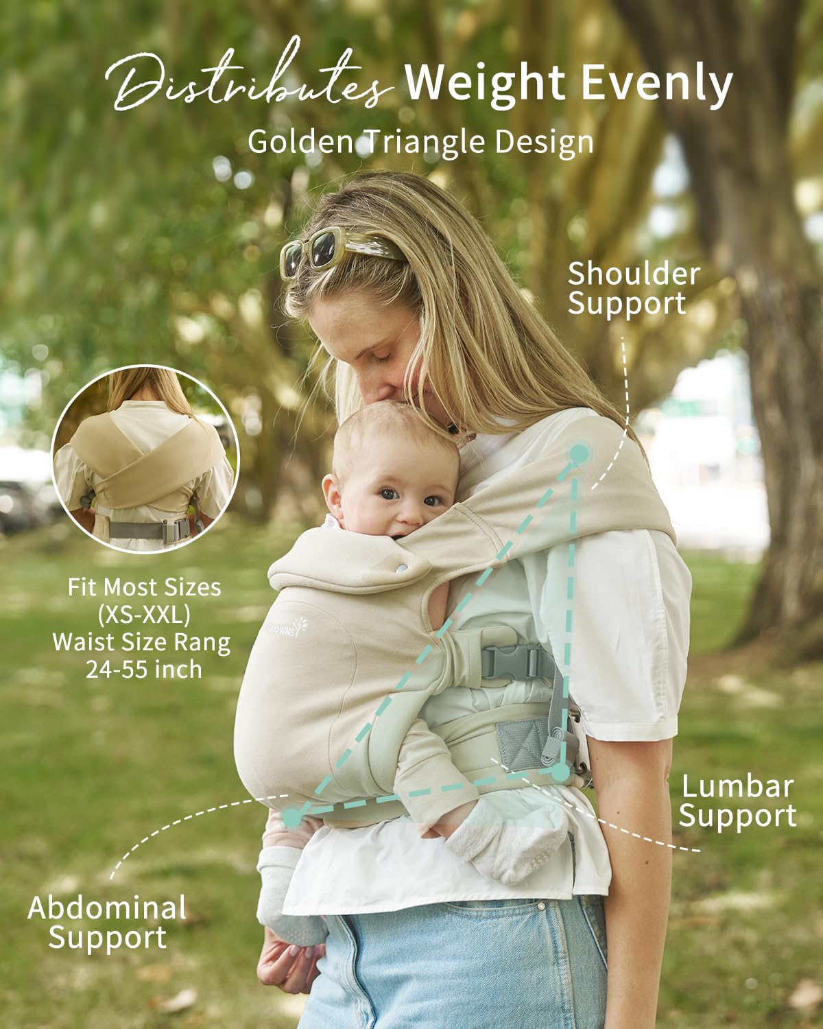 GROWNSY Baby Carrier Newborn to Toddler, Cozy Baby Wraps Carrier, Ergonomic Baby Carrier with Head Support, Cream