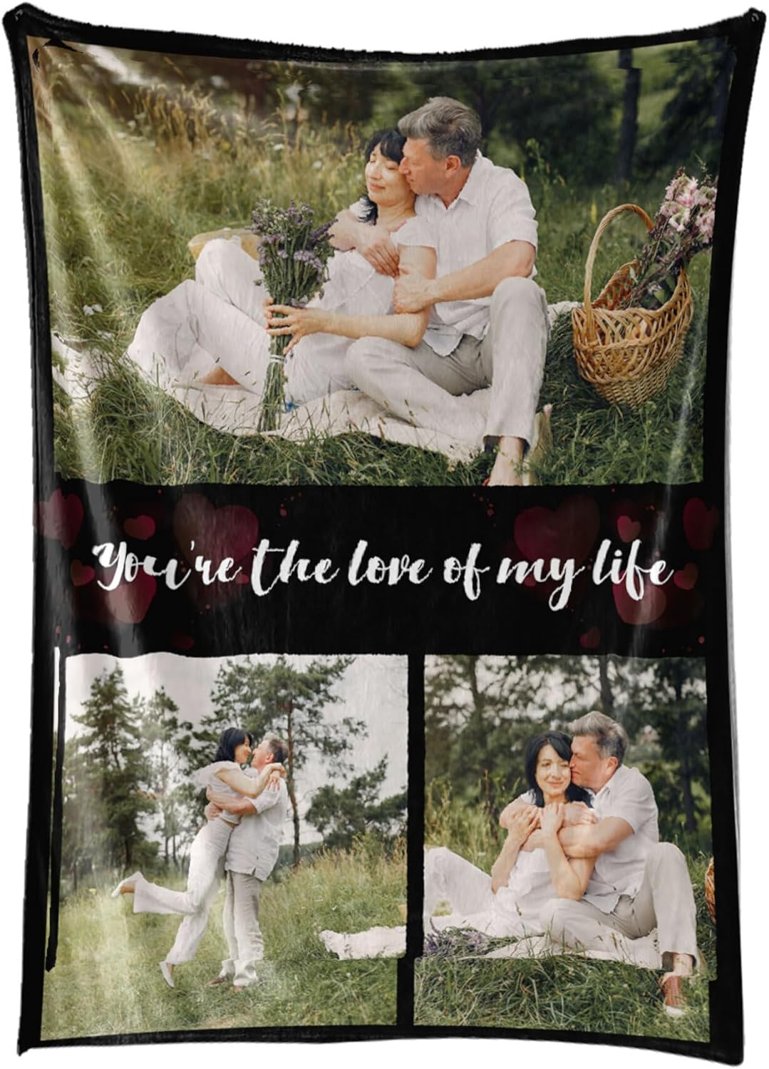 Personalized Blanket with Photos Text Custom Blanket with Picture Customizable Flannel Blankets Gifts for Mom Dad Couple Girlfriend Boyfriend Wife Husband, 60 * 80in