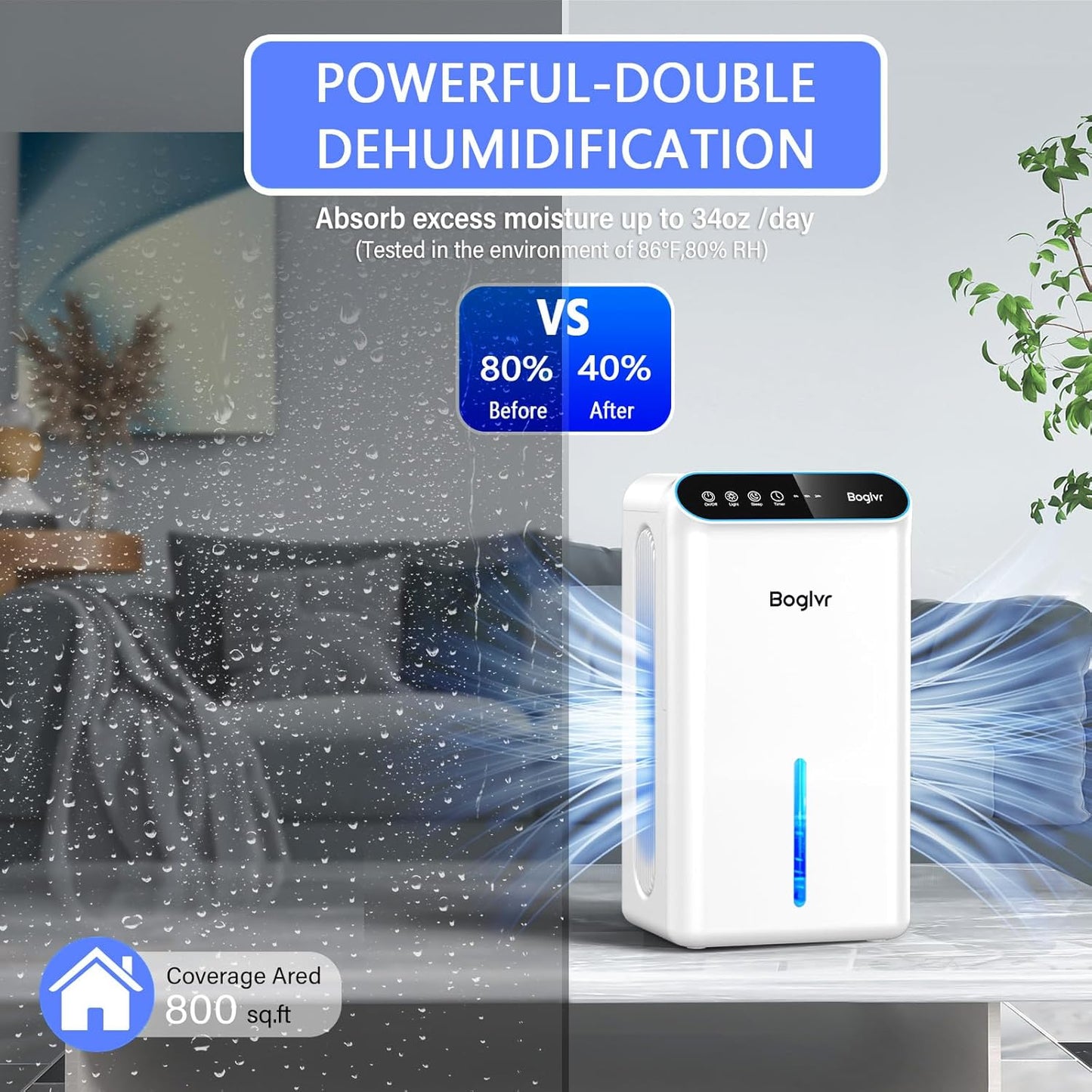 Dehumidifiers, Dehumidifier for Home (85 OZ, 800 sq.ft) Quiet Small Dehumidifier for Bedroom Bathroom Basement with Drain Hose, 3 Gear Timer, Sleep Mode, Auto Shut Off, 7 Color Ambient Light