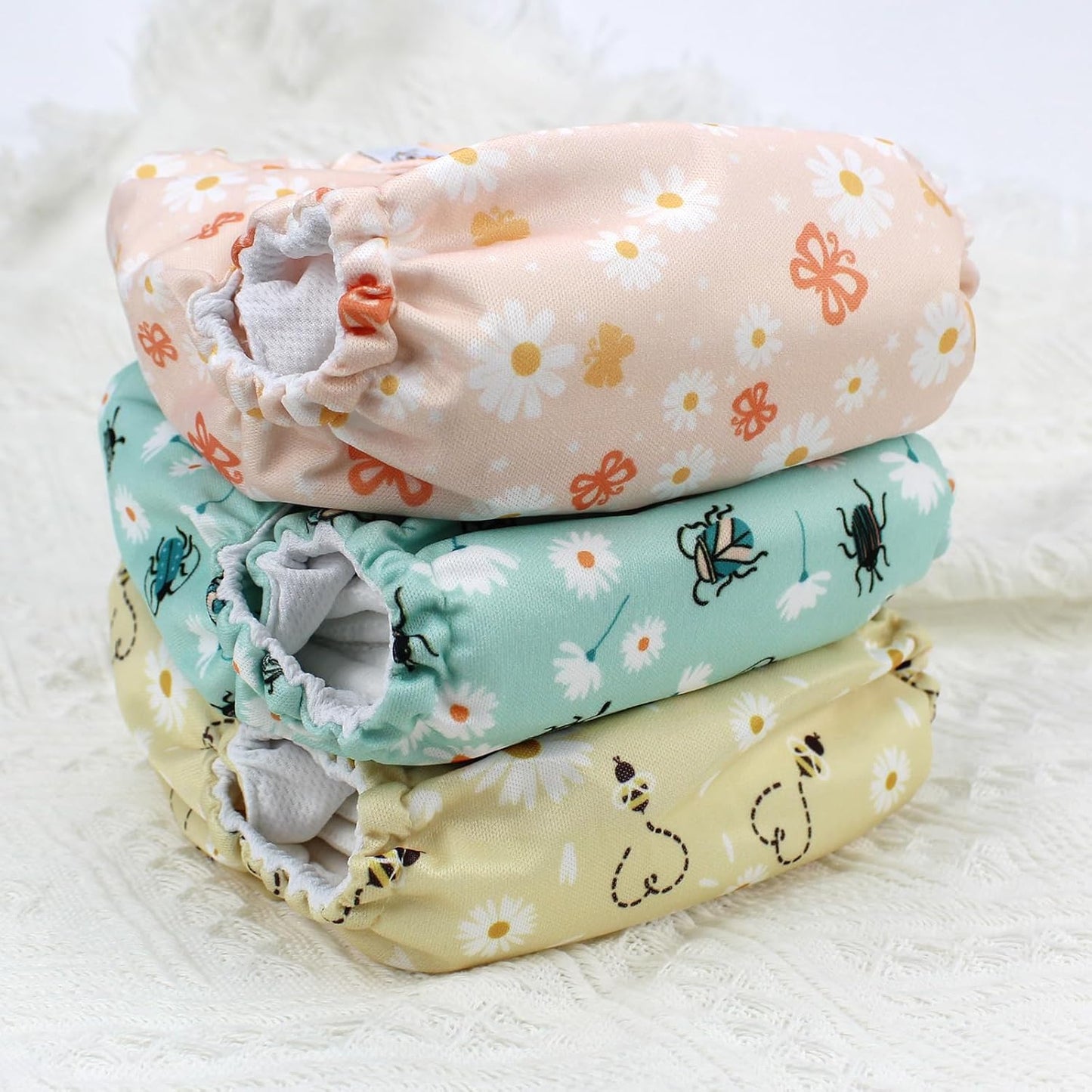 Mama Koala 3.0 Pocket Cloth Diapers for Babies with AWJ Lining, 6 Pack with 6 4-Layer Natural Cloth Diaper Inserts - Reusable and Washable Pocket Diapers(Garden Beetles)