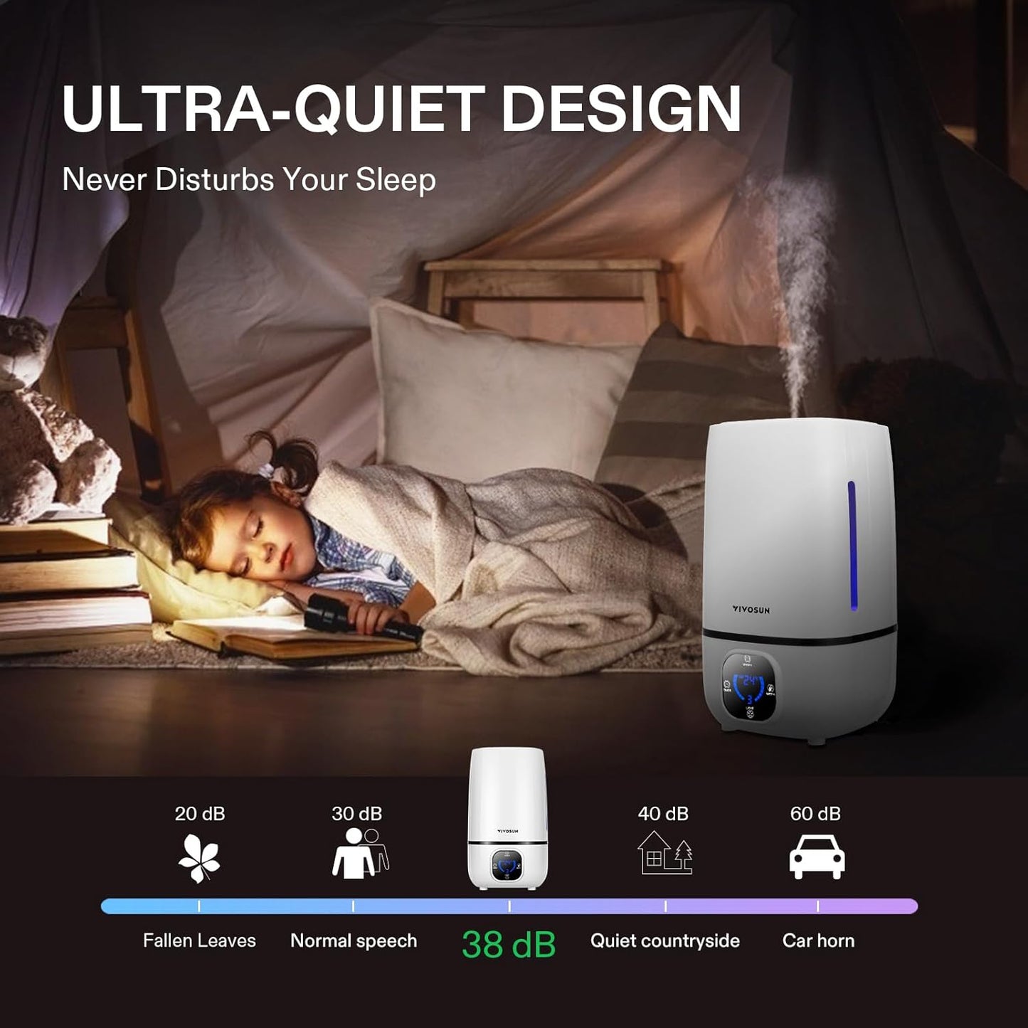 VIVOSUN 4L Cool Mist Humidifier with Remote Control for Bedroom, Plants, Baby, Dry Skin
