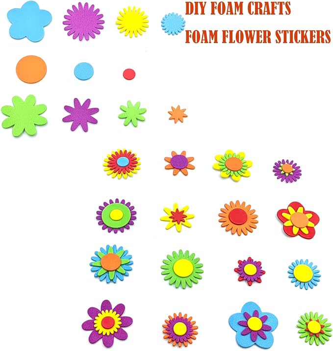 340PCS Foam Flower Stickers, Spring Theme Puffy Shapes Materials |