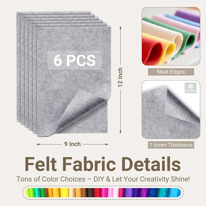 Gray Soft Felt Sheets for Crafts, 1.6mm Thick, Kids' Crafts, DIY Projects