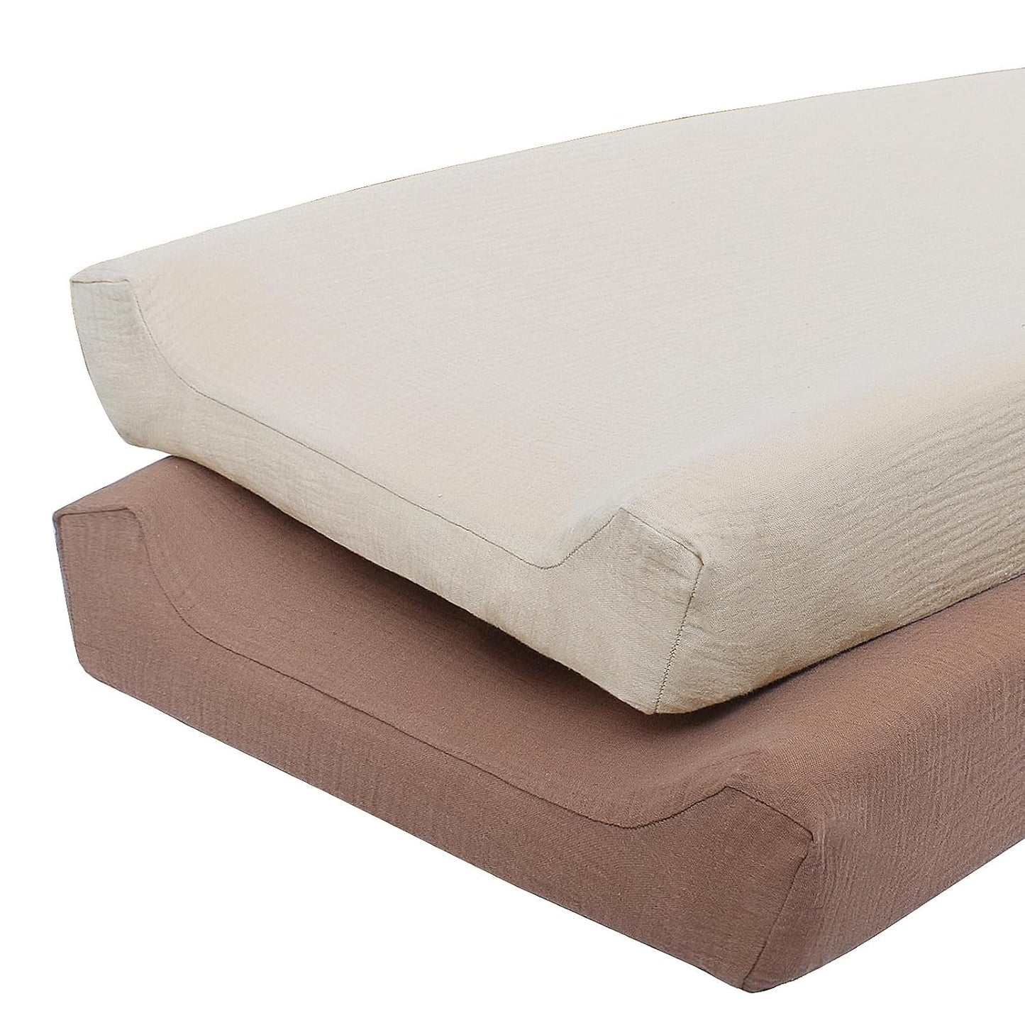 Owlowla Muslin Changing Pad Cover 2PACK,Soft Muslin Cotton Diaper Changing Pad Covers Changing Table Cover for Baby Boy Girl(Natural&Caramel)