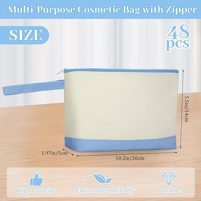 Silkfly 48 Pcs Cotton Canvas Makeup Bags Cosmetic Zipper Bags 10.2 x 5.5 x 2''