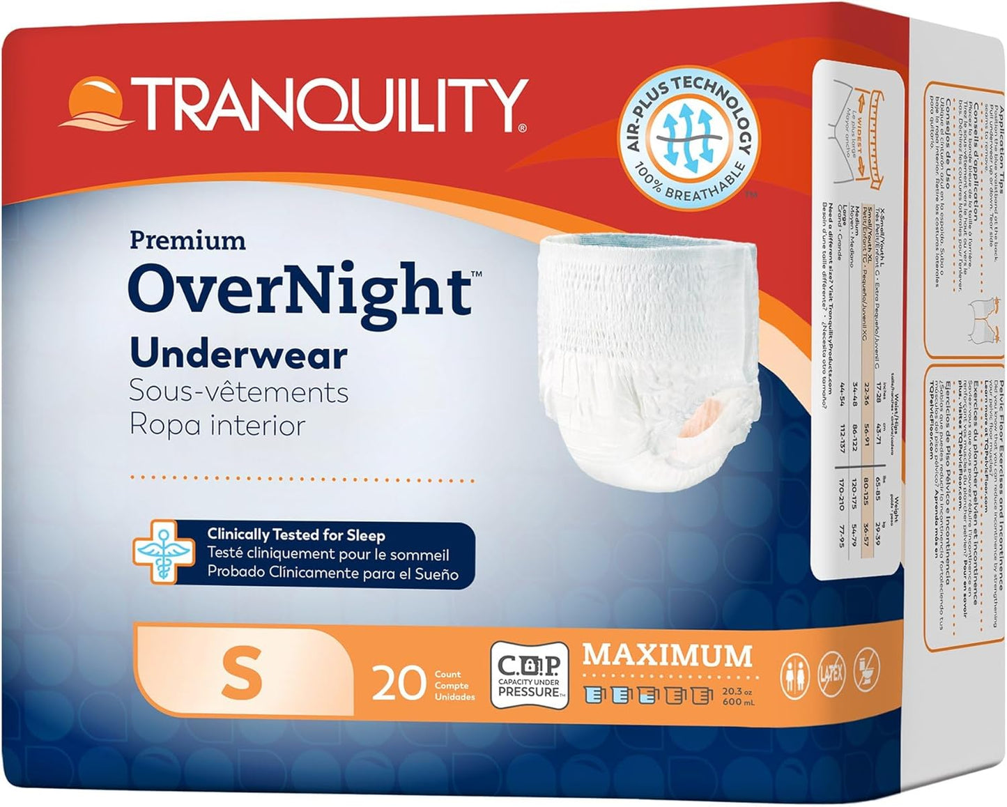 Tranquility Premium OverNight Disposable Absorbent Underwear (80 Count) - S, 22-36 in. Waist - Maximum Absorbency, All-Night Sleep, Breathable Comfort, 80 Adult Diapers