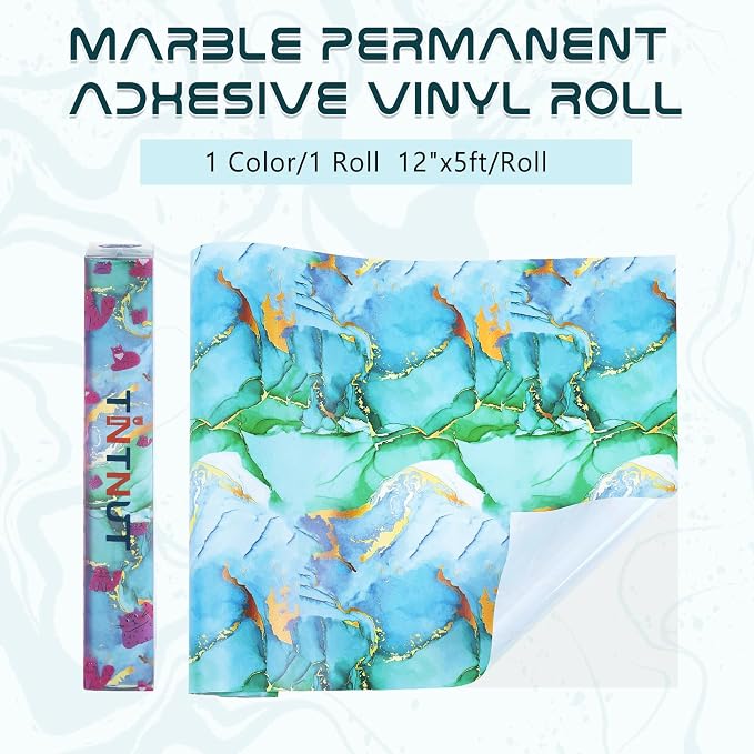 Tintnut Marble Permanent Vinyl Roll 12in x 5ft Blue Green Adhesive Vinyl |