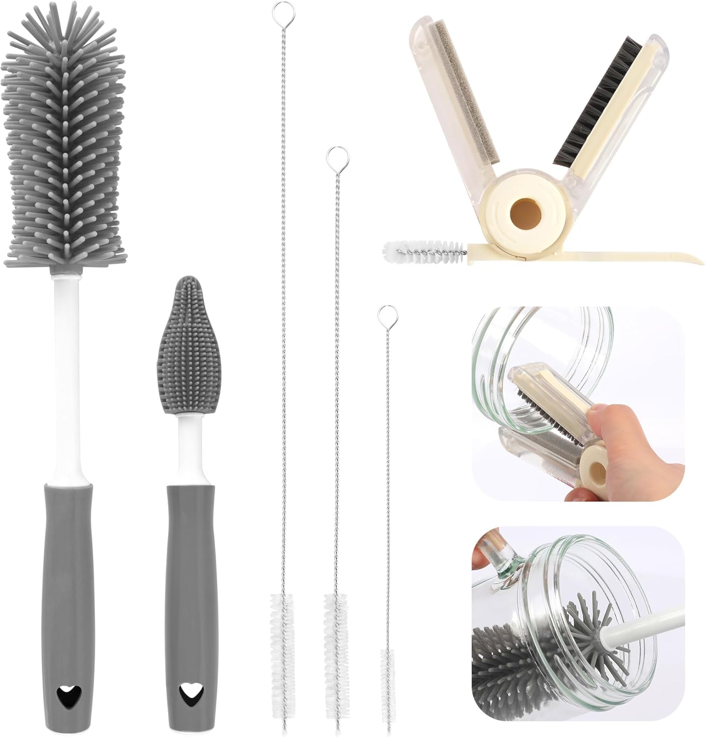 Sosmar 6 Pack Water Bottle Cleaner, Stanley Cup Cleaner Brush Kit with Long Silicone Bottle Brush, 3 Size Straw Cleaner Brush, 4 in 1 Bottle Gap Cleaner for Tumbler, Sports Water Bottle