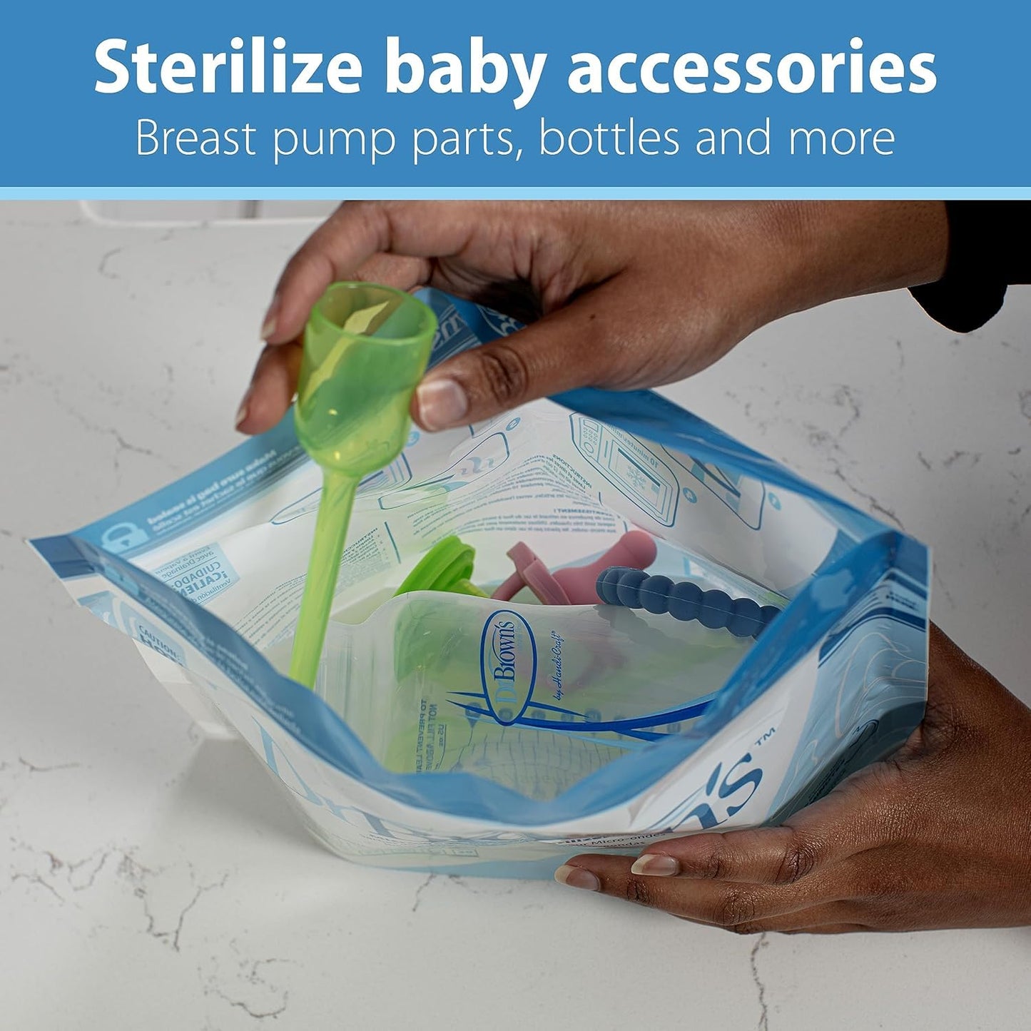 Dr. Brown's Microwave Steam Sterilizer Bags for Baby Bottles, Pacifiers, Pump Parts and Accessories, 5-Pack + Dr. Brown's Natural Flow Level 2 Wide-Neck Baby Bottle Silicone Nipple, 2 Count