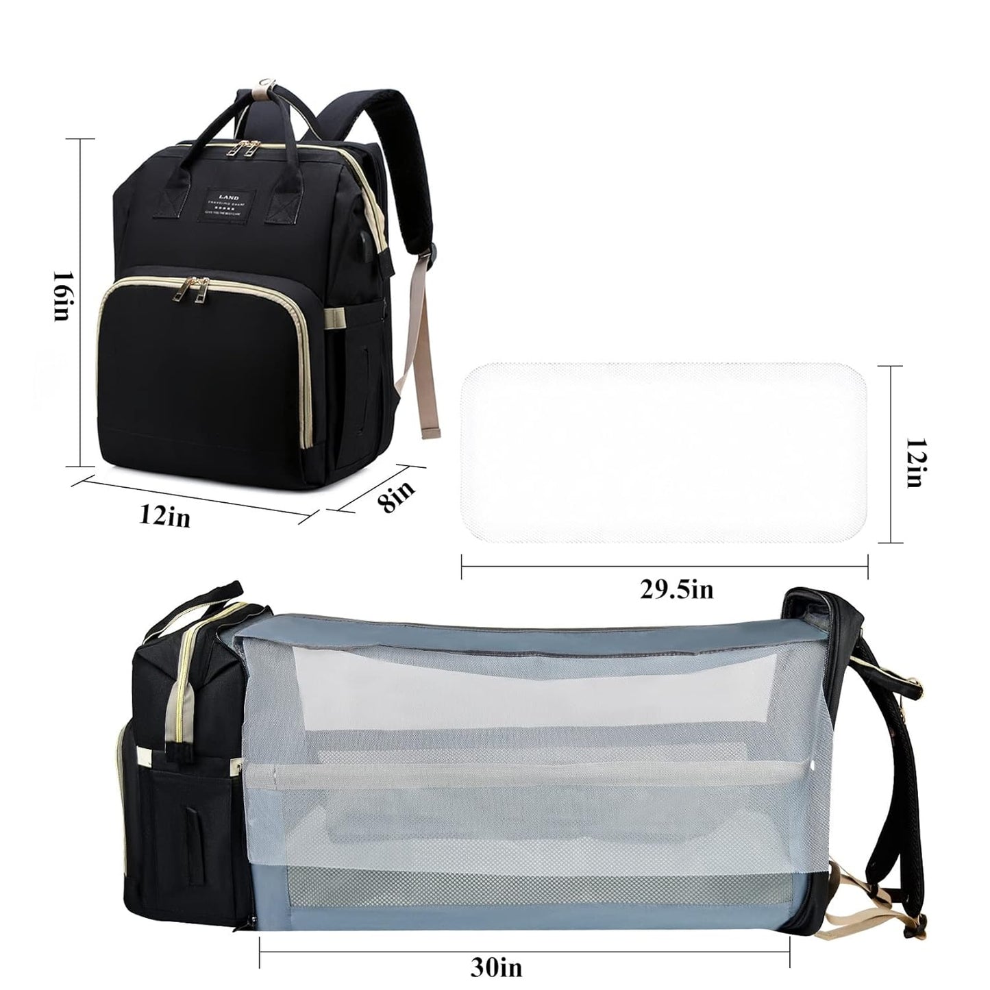 Diaper Bag with Changing Station,Diaper Bag Backpack,7 in 1 Travel Baby Diaper Bag,Mommy Bag With USB Charging Port (Black)