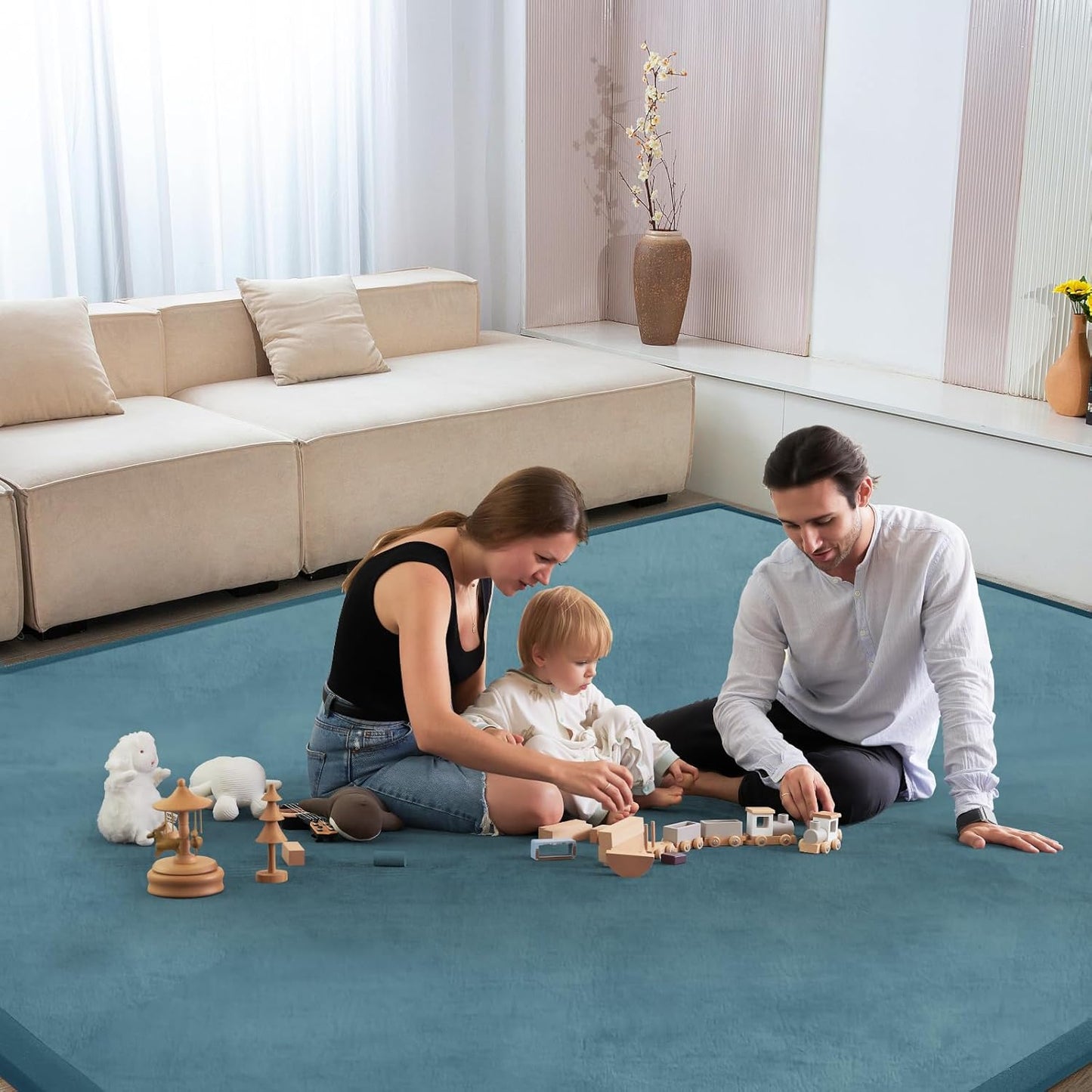Baby Play Mat for Floor Tummy Time Mat Nursery Muscle Area Rug Playroom Rug Tatami 65"*50" Memory Foam 1.3" Thick Crawling For Babies,Toddlers, Infants, Kids,Floor(Green)