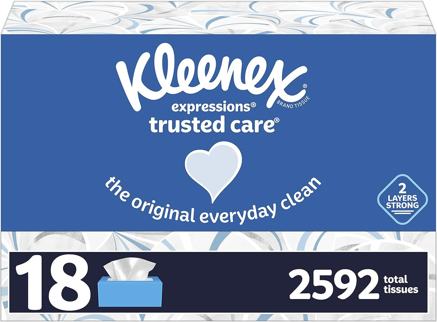Kleenex Expressions Trusted Care Facial Tissues, 18 Boxes, 160 Tissues per Box, 2-Ply (2880 Total Tissues)